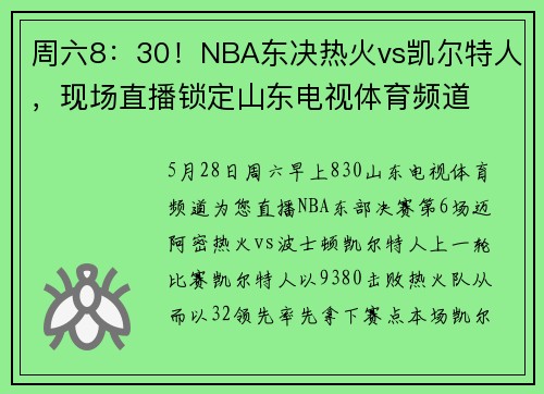 周六8：30！NBA东决热火vs凯尔特人，现场直播锁定山东电视体育频道